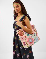 Floral Embroidered Shopper Bag, , large