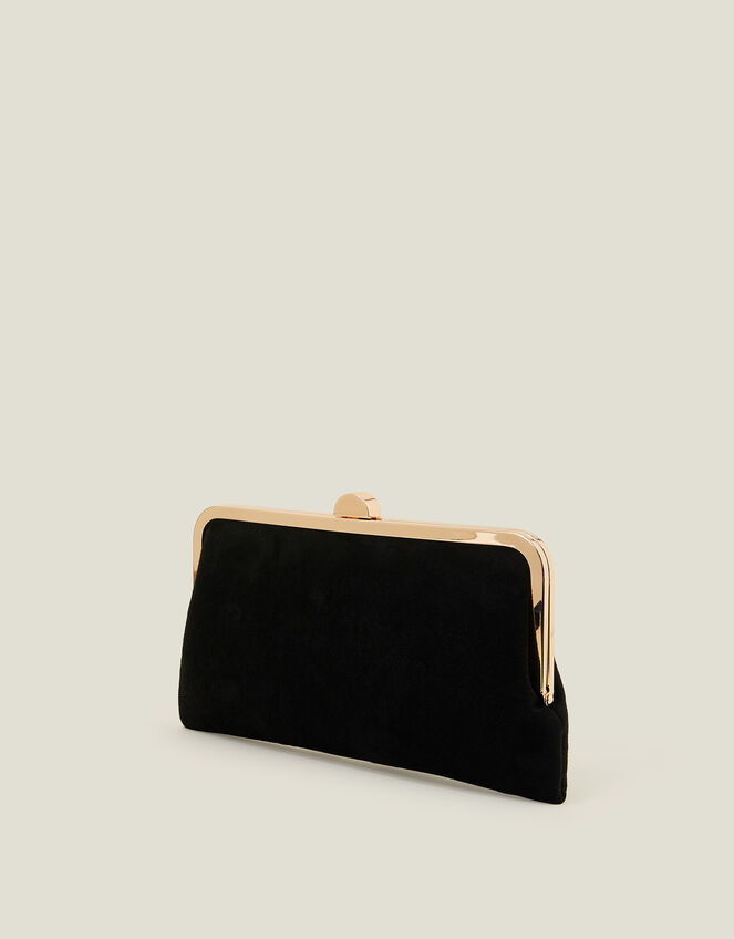 Suedette Clip Frame Clutch Bag, Black (BLACK), large