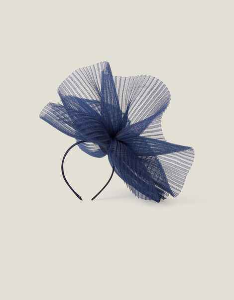 Pleated Fascinator, Blue (NAVY), large