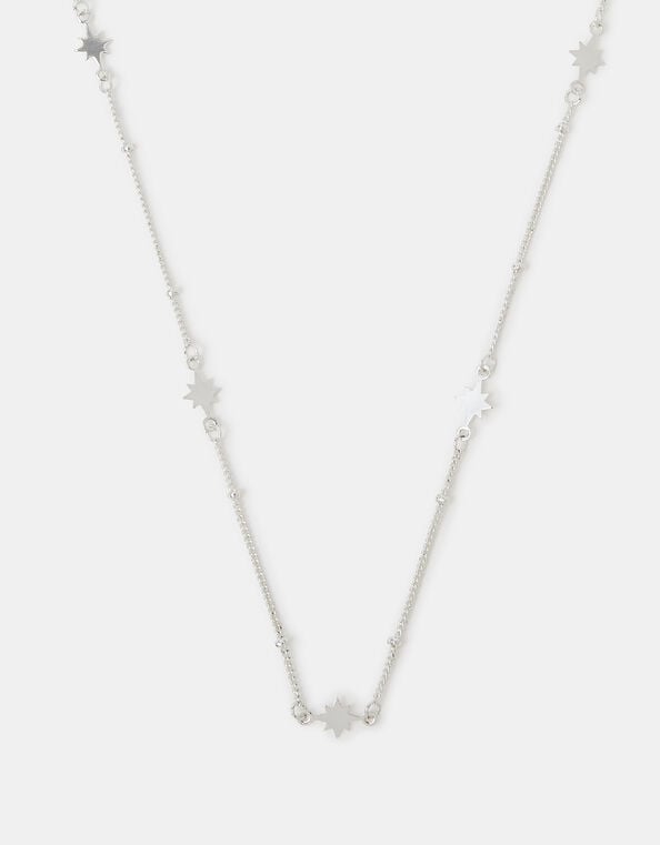 Sterling Silver-Plated Star Station Necklace, , large