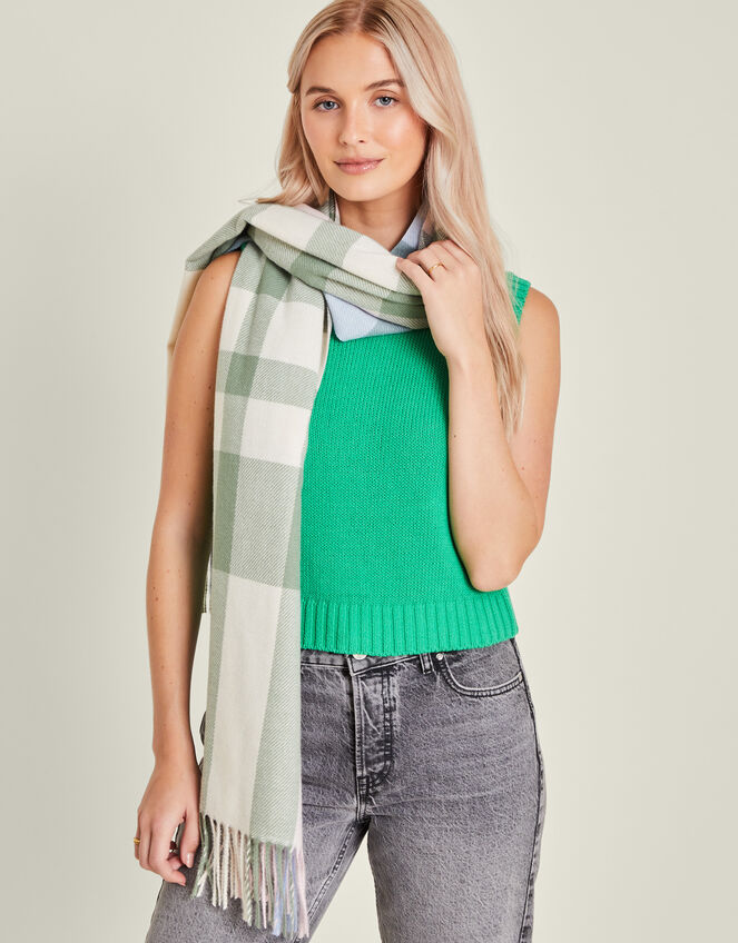 Woven Check Blanket Scarf, , large