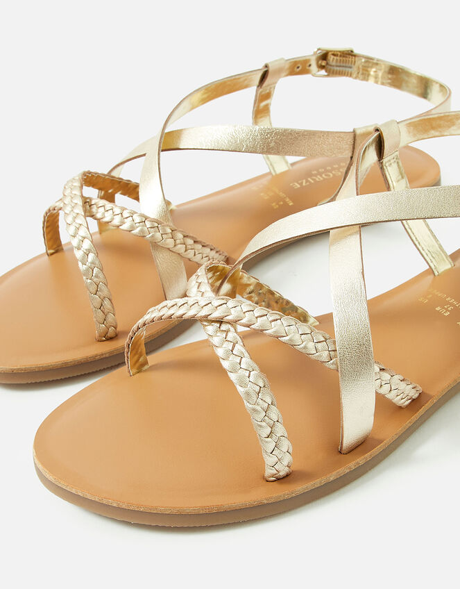 Tuscan Leather Plaited Sandals, Gold (GOLD), large