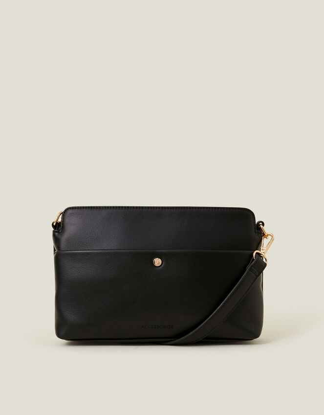 Faux Leather Small Cross-Body Bag, Black (BLACK), large