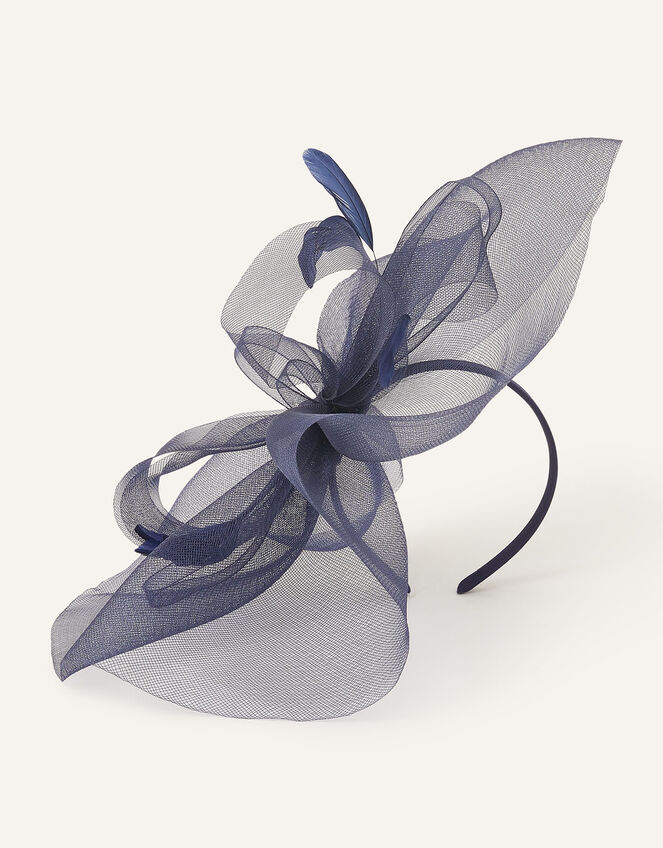 Large Double Bow Crin Headband, Blue (NAVY), large