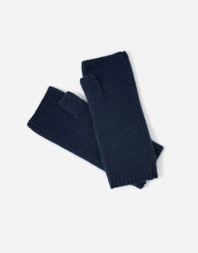 Longline Fingerless Gloves in Cashmere , Blue (NAVY), large