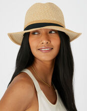 Colourblock Fedora Hat, Tan (TAN), large