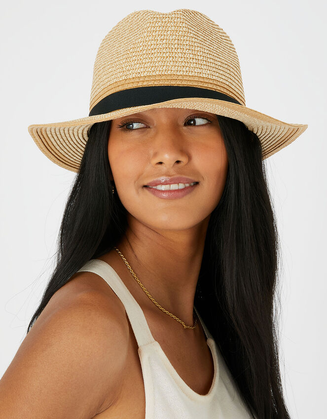 Colourblock Fedora Hat, Tan (TAN), large