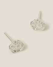 Sterling Silver Rose Stud Earrings, , large