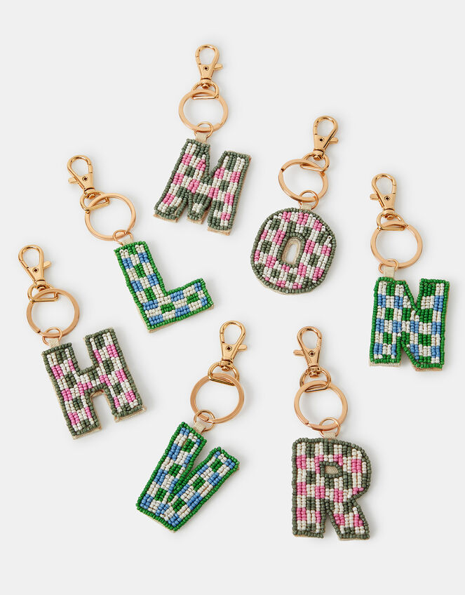 Beaded Initial Keyring, Multi (PASTEL MULTI), large