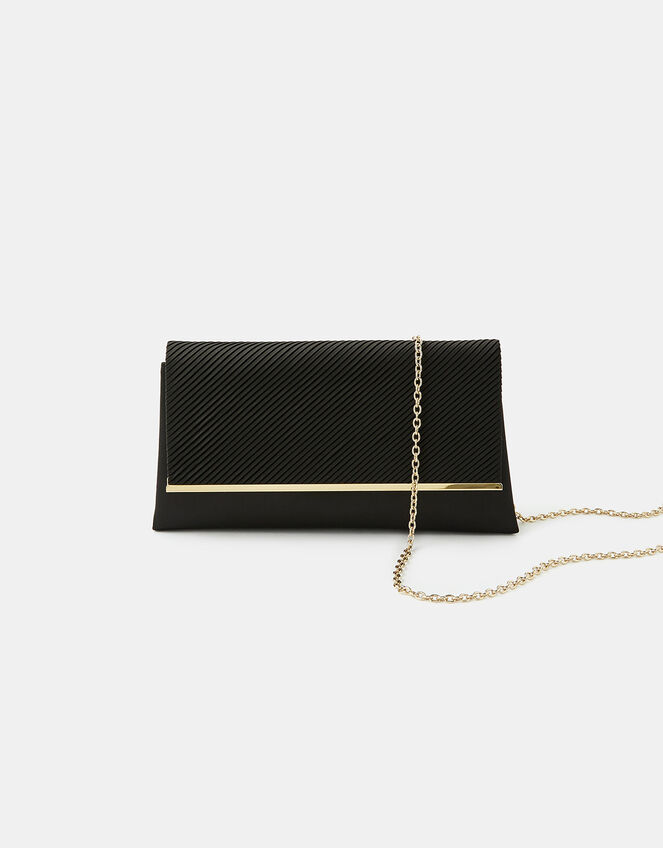 Pleated Satin Clutch Bag, Black (BLACK), large