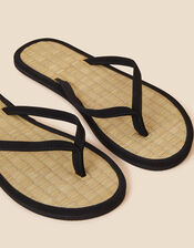 Plain Seagrass Flip Flops, Black (BLACK), large
