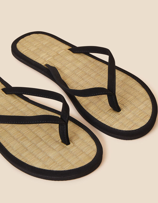 Plain Seagrass Flip Flops, Black (BLACK), large