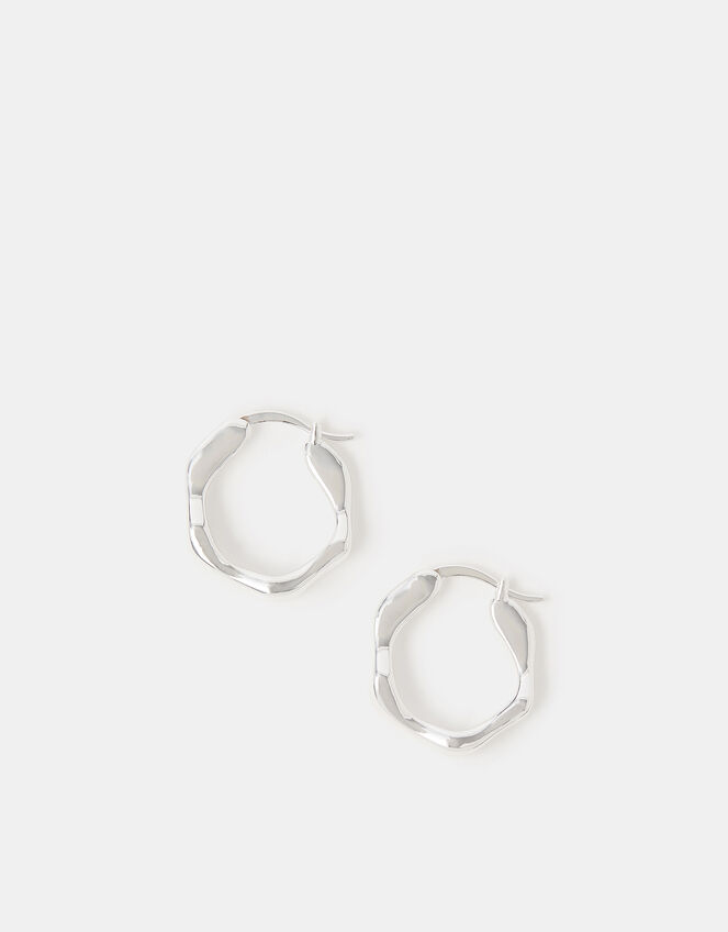 Sterling Silver-Plated Chunky Molten Hoop Earrings, , large