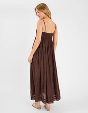Schiffli V-Neck Maxi Dress, Brown (BROWN), large