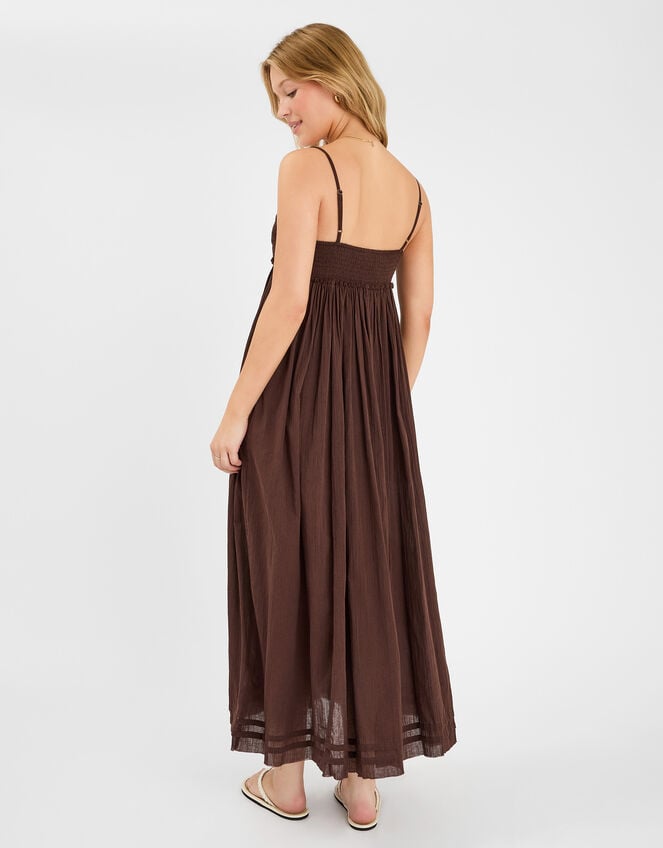 Schiffli V-Neck Maxi Dress, Brown (BROWN), large