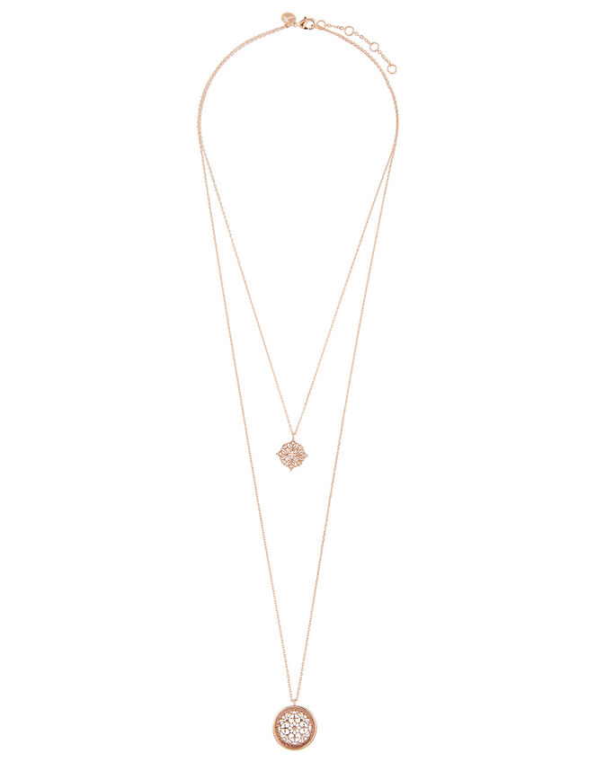 Rose Gold-Plated Necklace with Filigree Pendants, , large