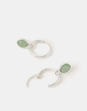Sterling Silver Healing Stone Hoop Earrings, Green (GREEN), large