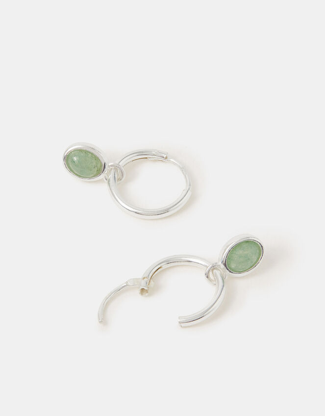 Sterling Silver Healing Stone Hoop Earrings, Green (GREEN), large