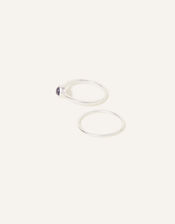 Sterling Silver Aventurine Stacking Rings Set of Two, Blue (BLUE), large