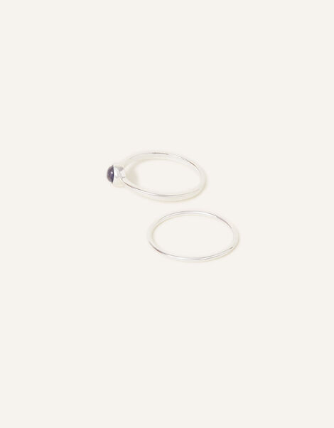 Sterling Silver Aventurine Stacking Rings Set of Two, Blue (BLUE), large