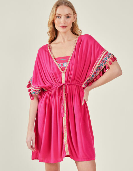Embellished Beaded Tassel Kaftan, Pink (PINK), large