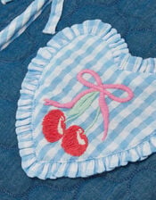 Girls Cherry Gingham Quilted Waistcoat, Blue (NAVY), large