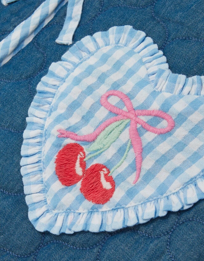 Girls Cherry Gingham Quilted Waistcoat, Blue (NAVY), large