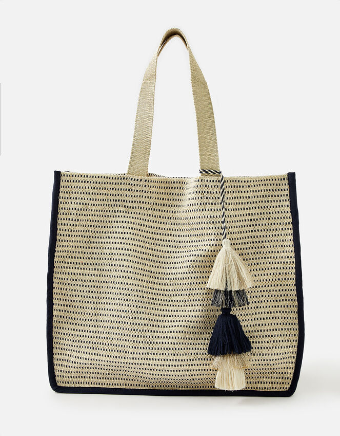 Woven Metallic Slouch Tote Bag, , large