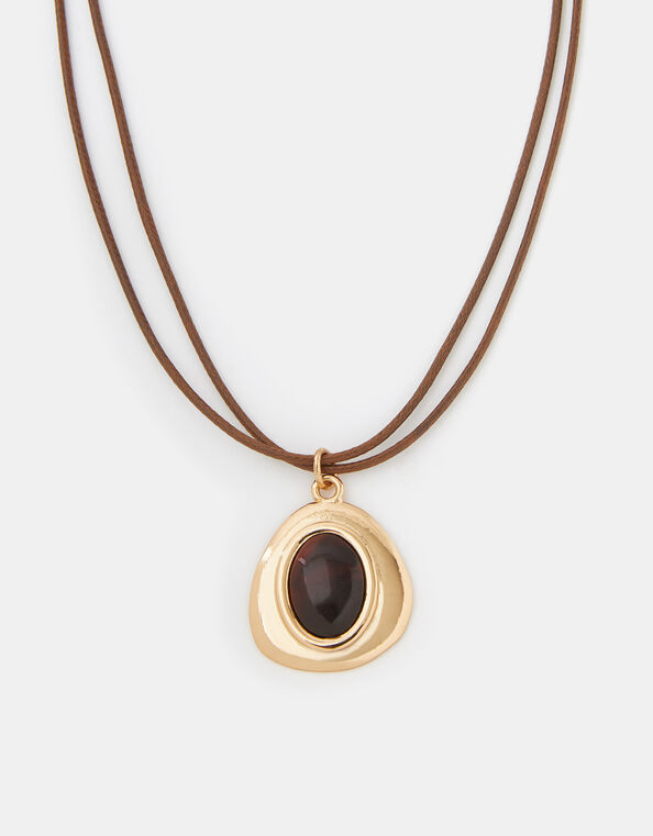 Resin Stone Pendant Cord Necklace, , large