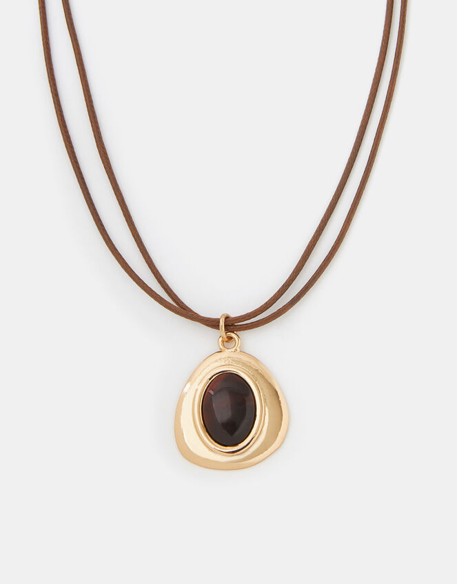 Resin Stone Pendant Cord Necklace, , large