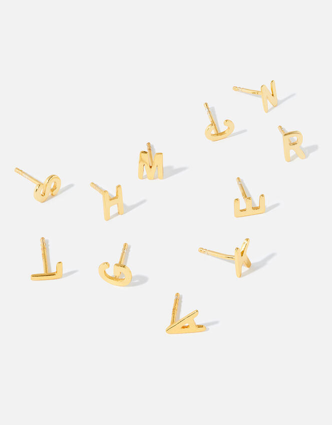 Gold Vermeil Single Initial Stud Earrings, Gold (GOLD), large
