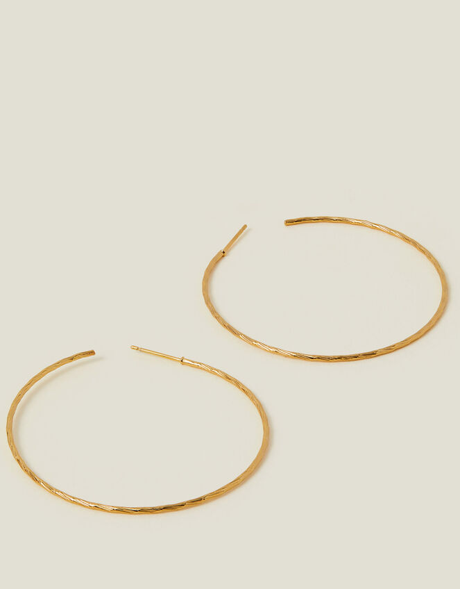 14ct Gold-Plated Large Diamond Cut Hoop Earrings, , large