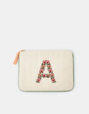 Embroidered Initial Quilted Pouch , Natural (NATURAL), large