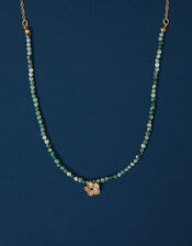 14ct Gold-Plated Flower Pendant Jade Bead Necklace, , large