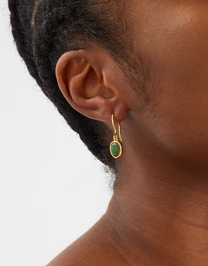 14ct Gold-Plated Aventurine Drop Earrings, , large