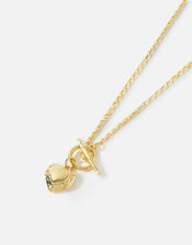 Gold-Plated Heirloom Heart Locket T-Bar Necklace, , large