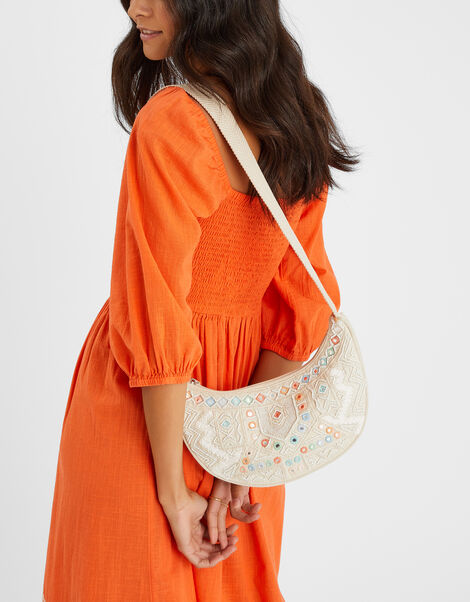 Mirror Embellished Sling Crossbody Bag, , large