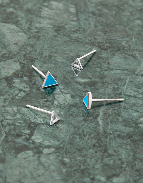 Sterling Silver Triangle Stud Earrings Set of Two, , large