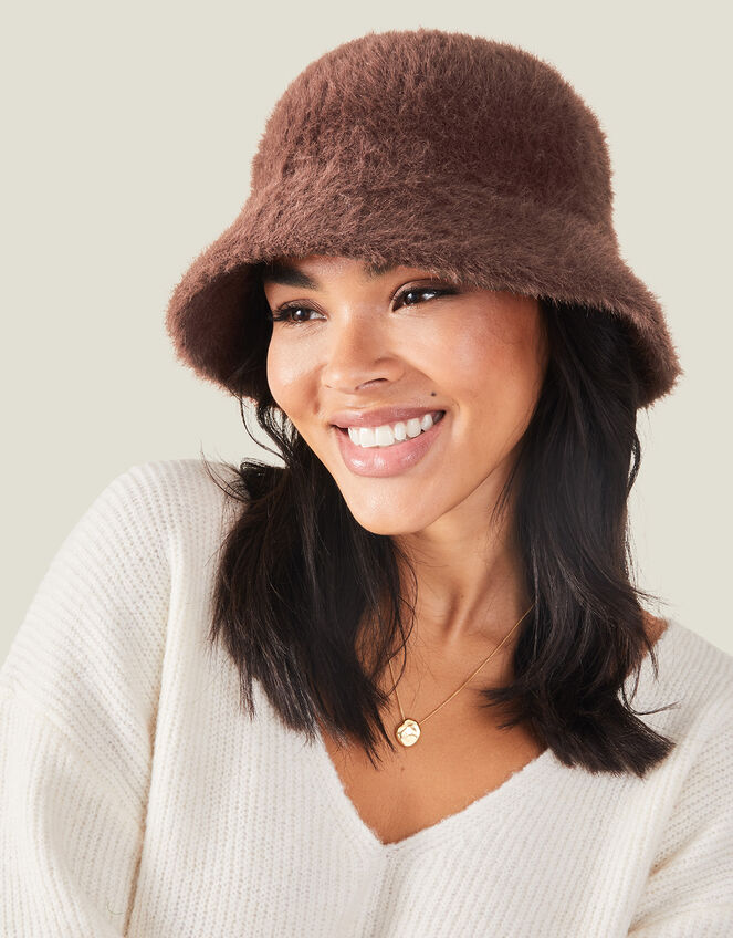 Fluffy Bucket Hat, Brown (BROWN), large