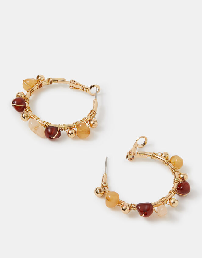 Stone Bead Hoop Earrings, , large