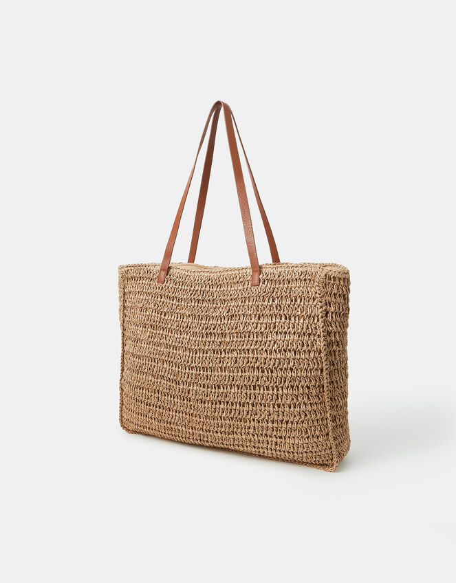 Stripe Woven Raffia Tote Bag, , large