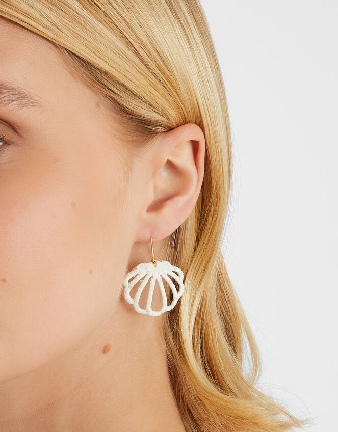 Raffia Wrapped Shell Drop Earrings, , large