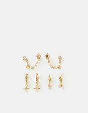 14ct Gold-Plated Quartz Healing Stone Stud & Hoop Earrings Set, Pink (ROSE PINK), large