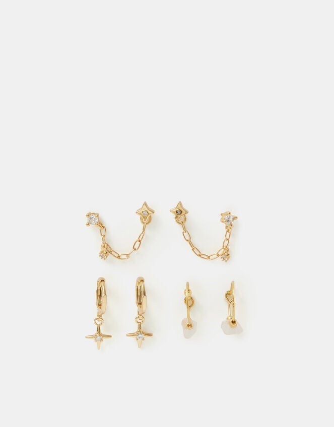 14ct Gold-Plated Quartz Healing Stone Stud & Hoop Earrings Set, Pink (ROSE PINK), large
