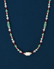 Sterling Silver-Plated Semi-Precious Bead Necklace, , large
