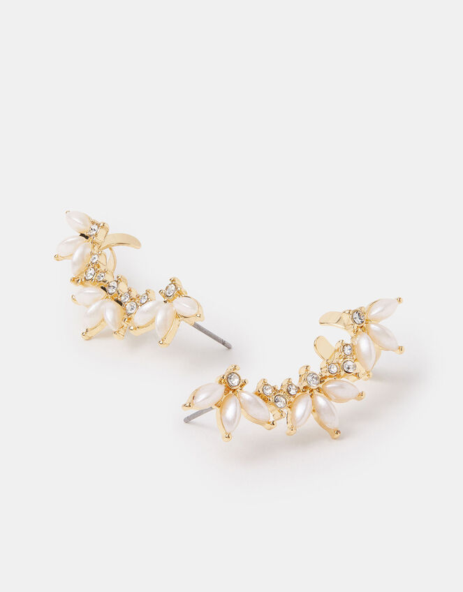 Pearl Petal Climber Earrings, , large