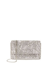 Sequin Floral Clutch Bag, Silver (SILVER), large