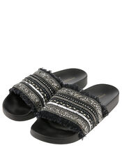 Embellished Beaded Sliders, Black (BLACK), large