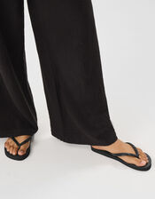 Crystal Embellished Flip Flops, Black (BLACK), large