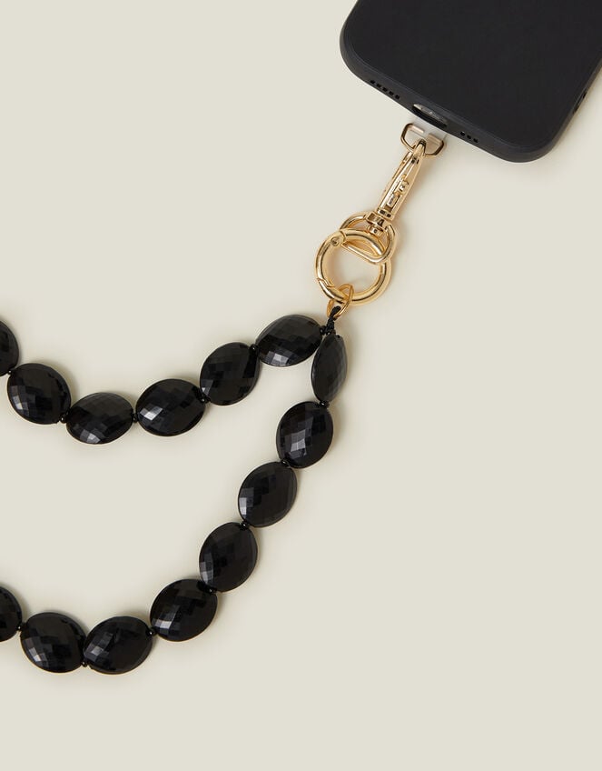 Chunky Bead Phone Strap Black, , large